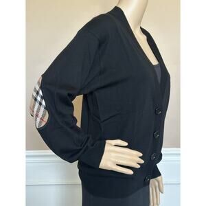 Burberry Dornoch Wool Black Elbow Patch Cardigan Sweater Small 8091030 NWT $860